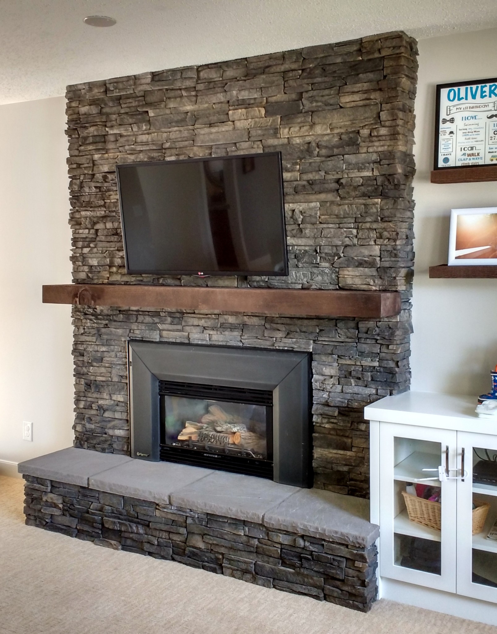 Covering fireplace brick with wood